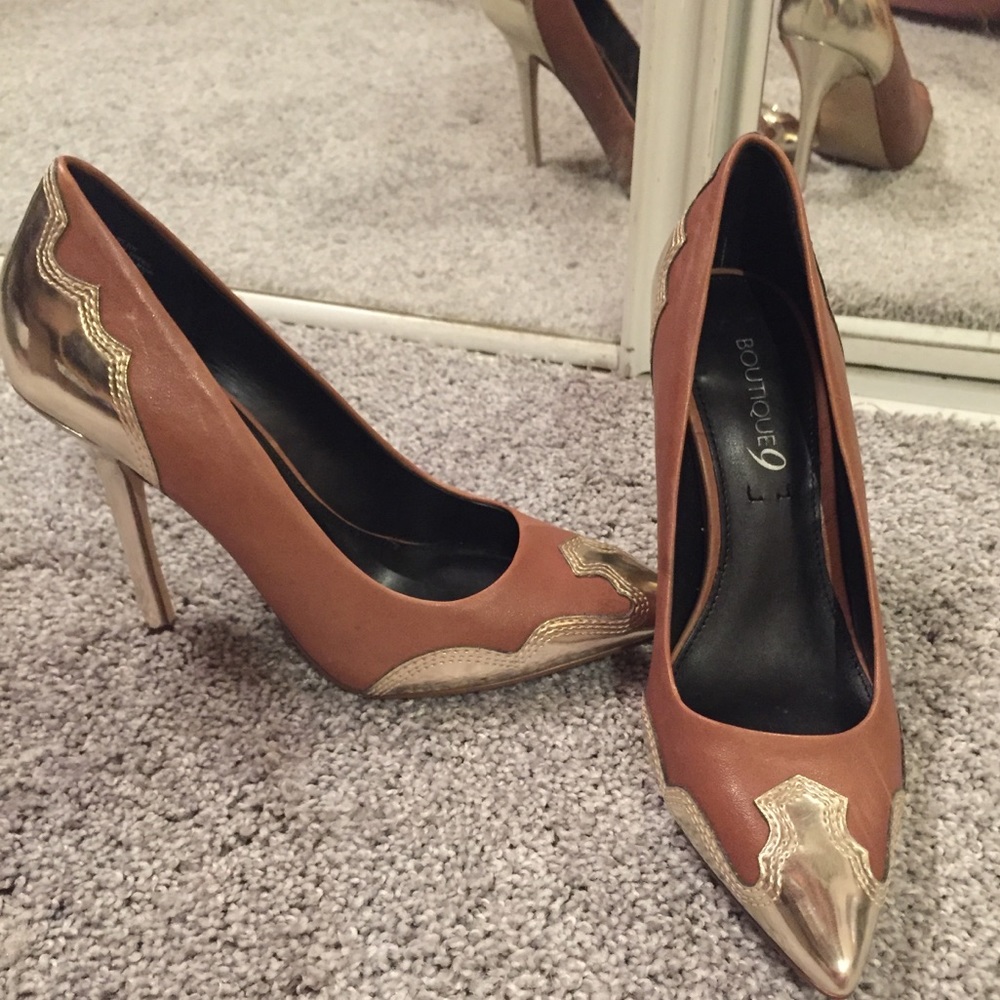 Brown Pumps with Gold Accents